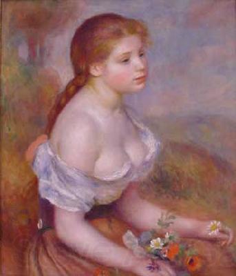 Pierre Renoir Young Girl With Daisies Norge oil painting art